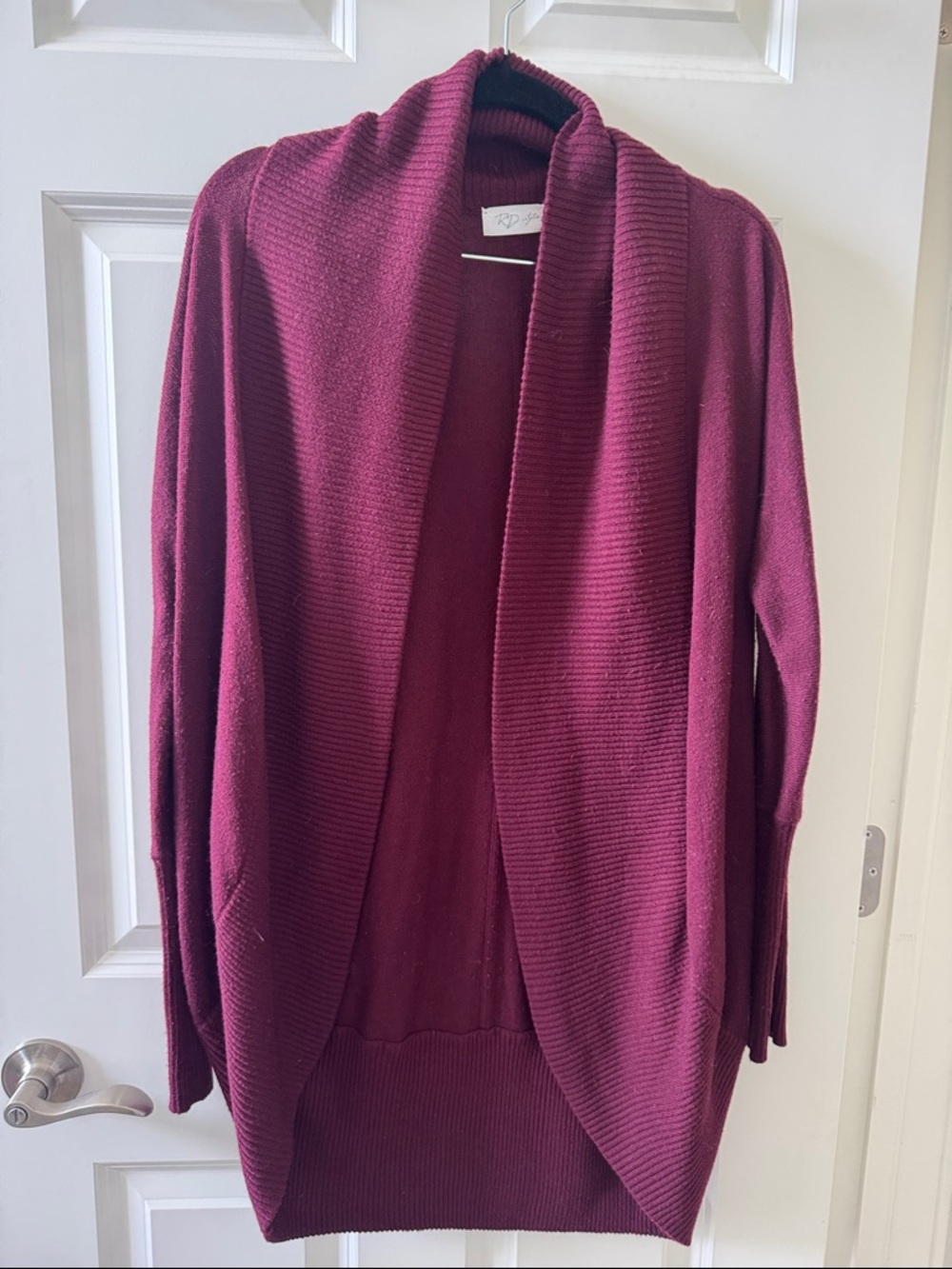 RD Style Open-Front Burgundy Shawl Collar Cardigan